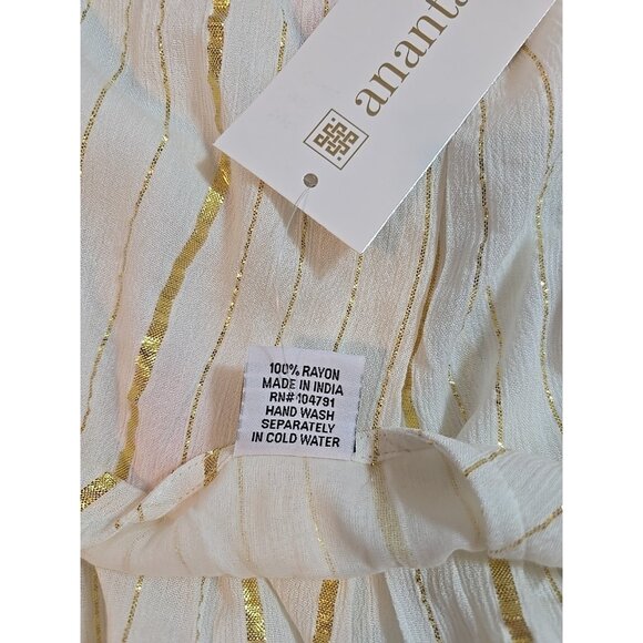 ananta size L/XL cream Boho flowy maxi dress‎ embroidered gold striped New - Picture 5 of 16